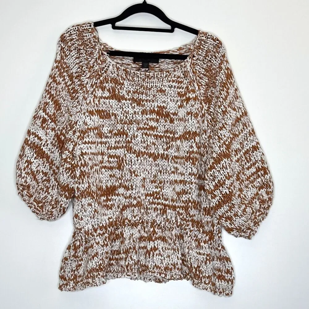New Zara Combination Knit Peplum Puff Sleeve Top Women's Size Medium